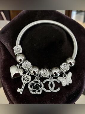 Silver CC Charm Bracelet